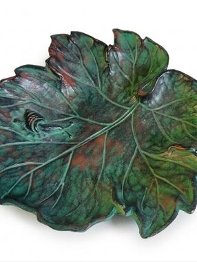 Vintage TOYO Japan Cast Iron Leaf with Snail Dish Verdigris 8" Mid Century MCM